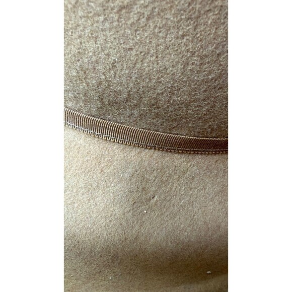 Vintage Michelle Robin Bollman 100% Wool Cloche Hat Tan Camel Feather Bow USA main image 13